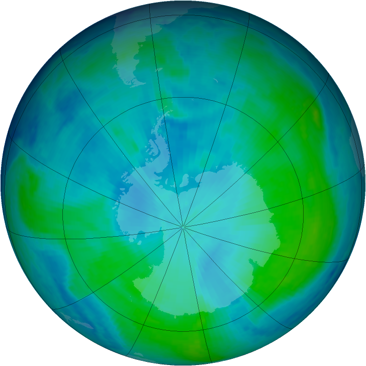 Antarctic ozone map for 06 February 1998